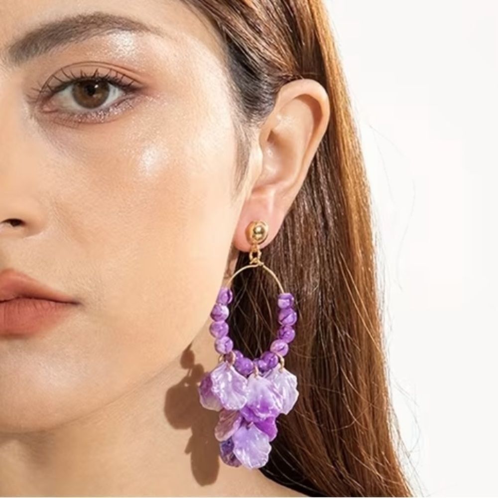 Purple stud shell drop earrings A645